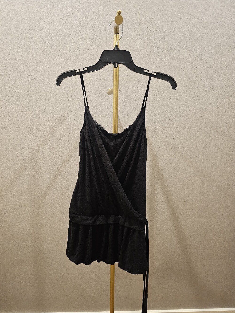 Vintage Black Wrap-Style Spaghetti Strap Women's Top